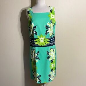 Dress Barn Lime Dress with Floral Midi Sheath Dress With White Flowers Accents